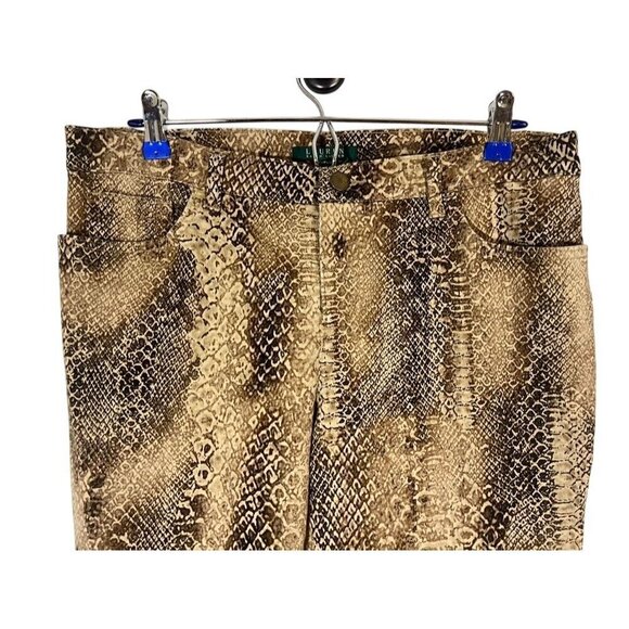 Ralph Lauren Pant Women 10 Brown Snakeskin Straight Ankle Neutral Mob Wife 80s - Picture 2 of 16